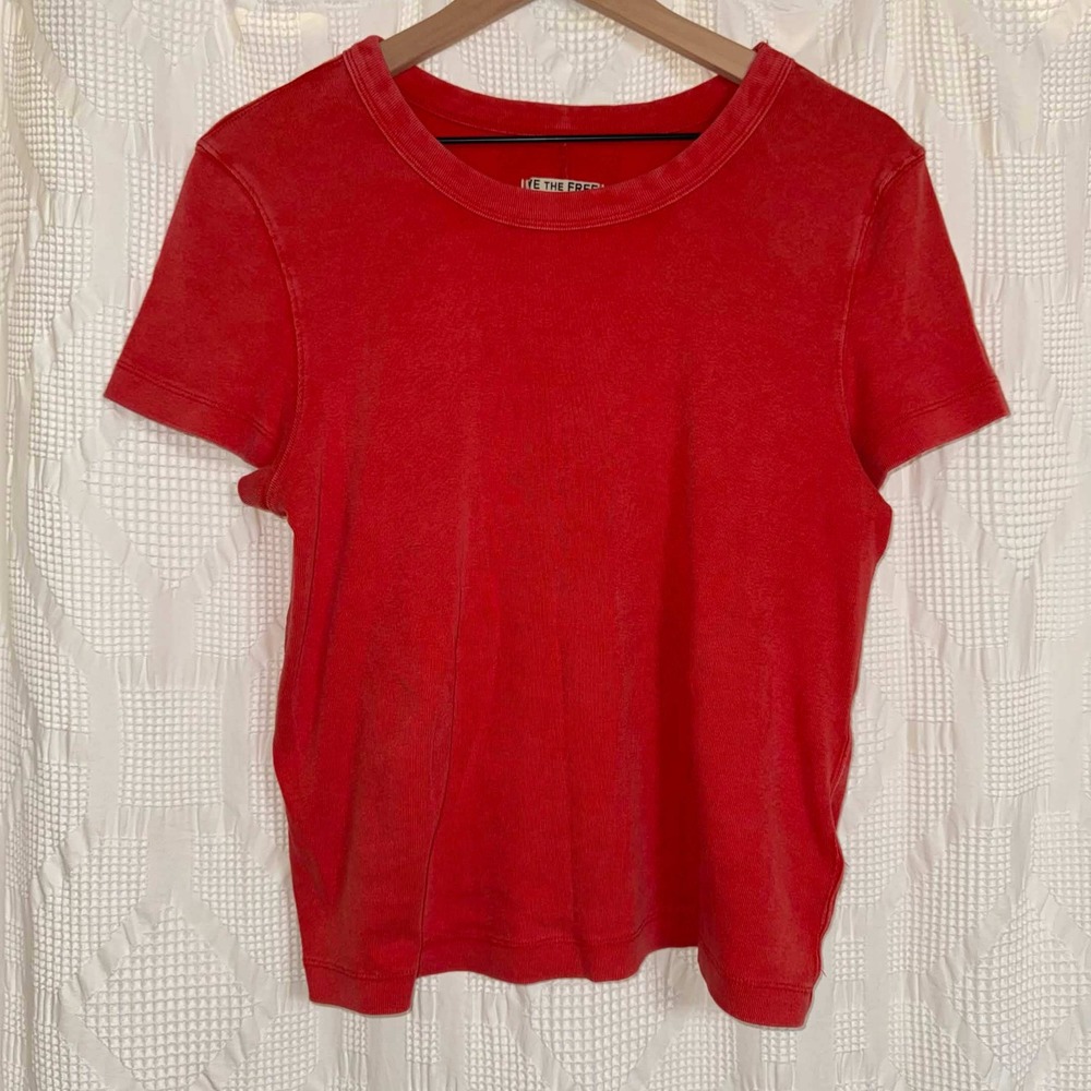 We The Free Free People T-Shirt Red Coral Crew Neck Cotton Size XL Casual Basic